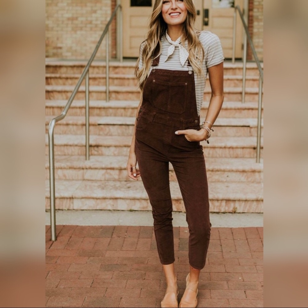 Free People Skinny Corduroy Overalls Chocolate NWT